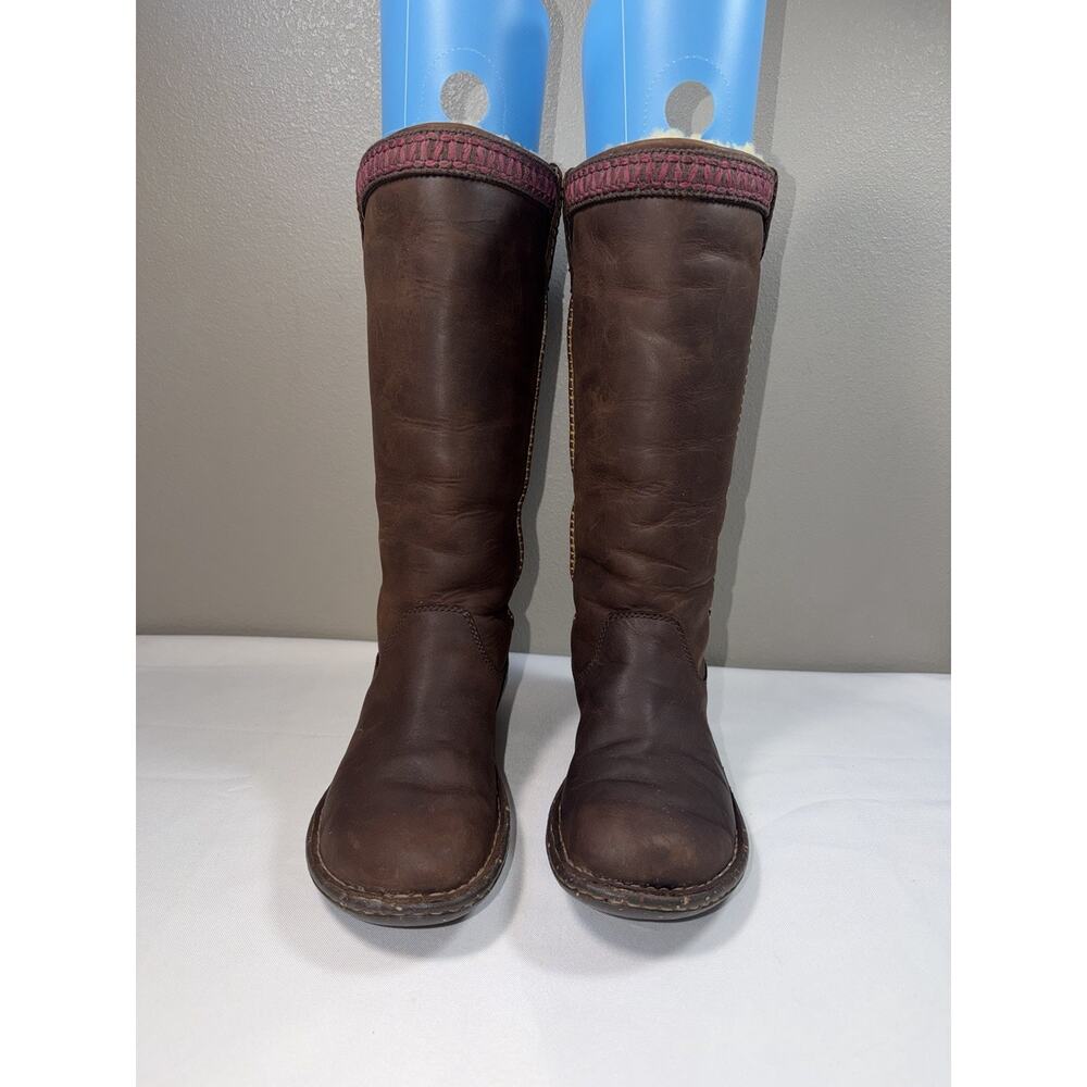 Ugg Swell Tall Brown Leather Shearling Lined Boots Size 8 - Picture 2 of 12